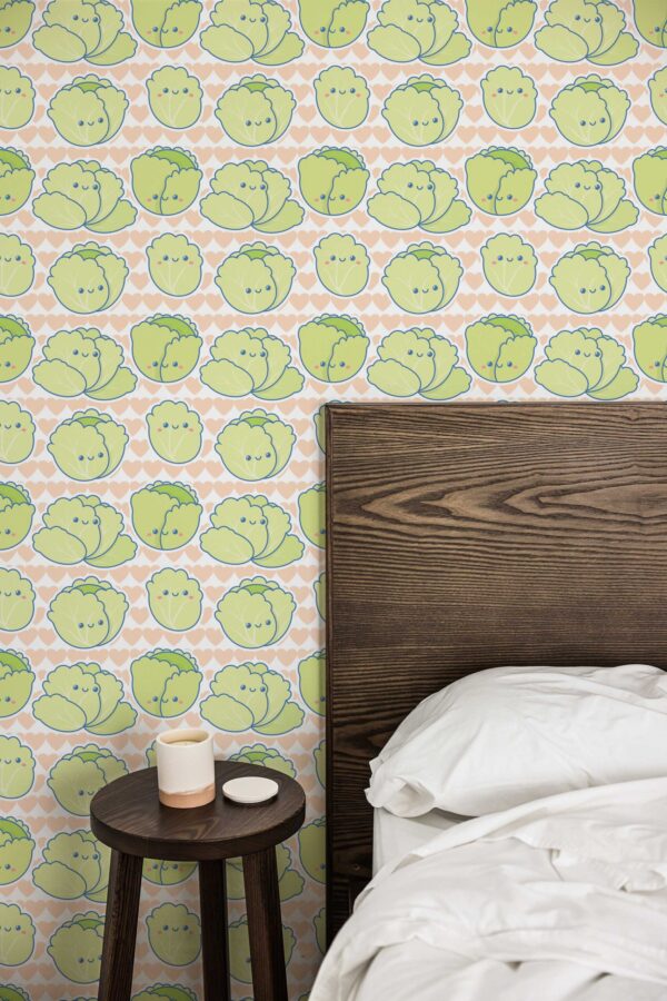 Fancy Walls Green Fun wallpaper for Accent wall walls in Cute Kawaii style peel and stick wallpaper.