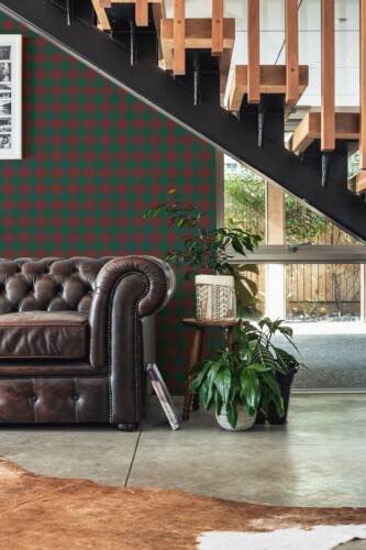 Green check wallpaper for living room walls in Christmas style from Fancy Walls