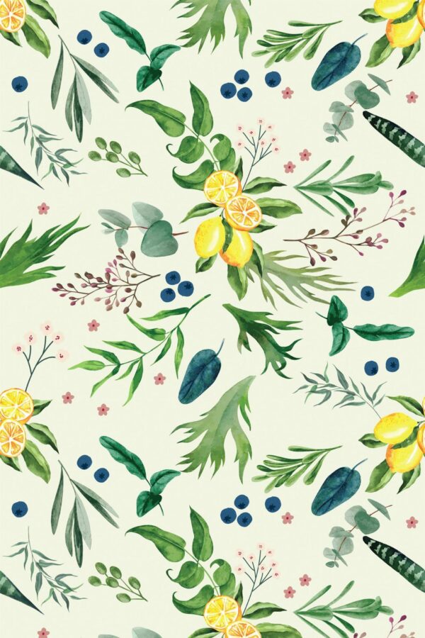 Pattern repeat of Green Citrus Grove removable wallpaper design