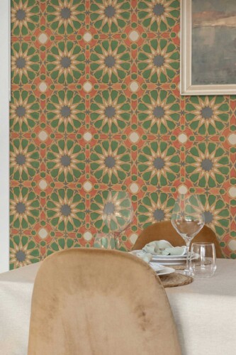 Fancy Walls Green Geometric wallpaper for Restaurant walls in Art deco style removable wallpaper.