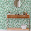 Contemporary style entryway decorated with Green groovy peel and stick wallpaper