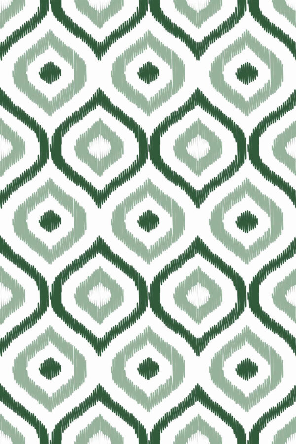Pattern repeat of Green ikat removable wallpaper design