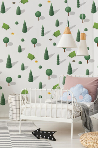Fancy Walls peel and stick wall murals depicting isometric camp
