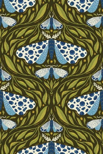 Fancy Walls Moths in Dark BLue traditional wallpaper