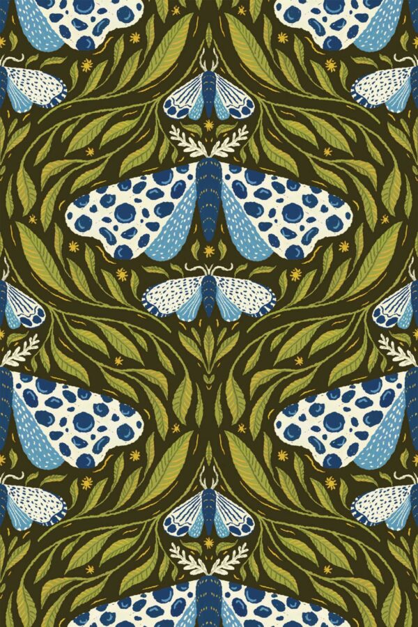 Fancy Walls Moths in Dark BLue traditional wallpaper