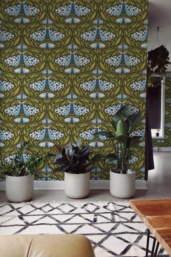 Fancy Walls Moths in Dark BLue self-adhesive wallpaper