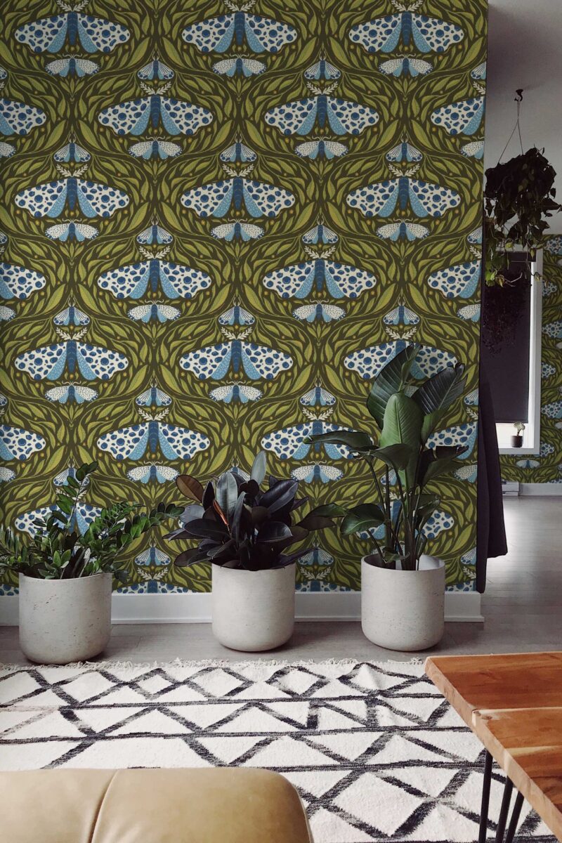 Fancy Walls Moths in Dark BLue self-adhesive wallpaper