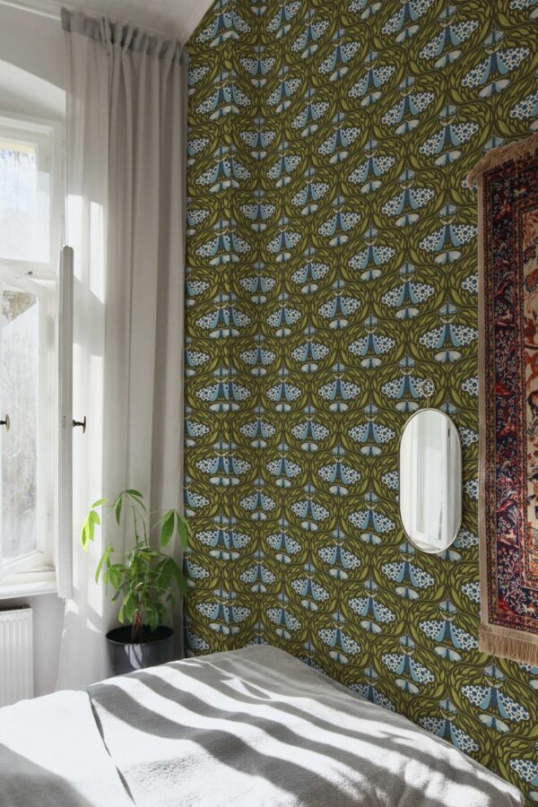 Fancy Walls Moths in Dark BLue peel and stick wallpaper