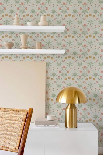 Modern style dining room decorated with Green meadow peel and stick wallpaper