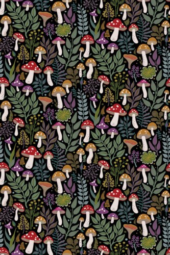 Fancy Walls traditional wallpaper green cute mushrooms plant pattern