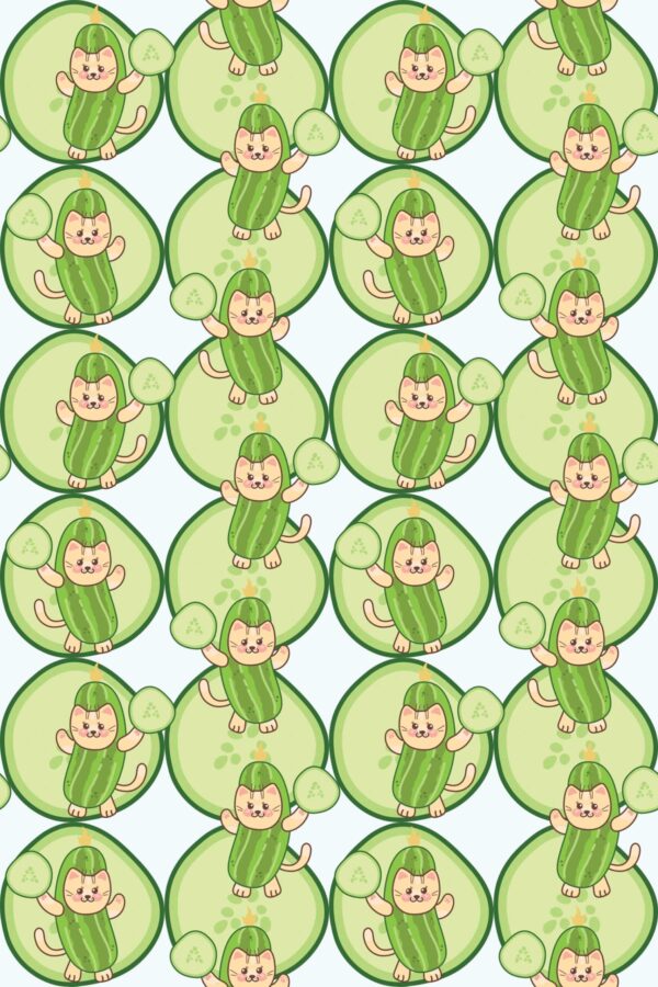 Green Cute Pickle Cat Wallpaper