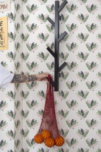 Scandinavian style kitchen decorated with Green plant illustration peel and stick wallpaper