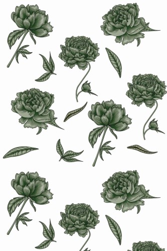 Pattern repeat of Green rose removable wallpaper design