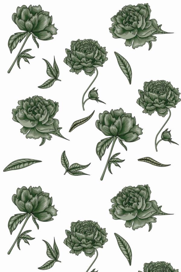 Pattern repeat of Green rose removable wallpaper design