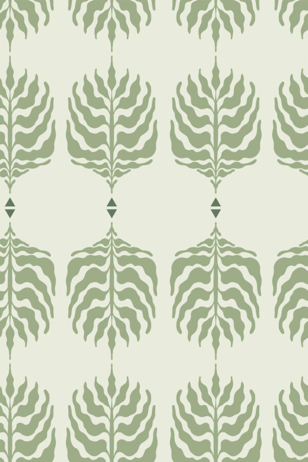 Pattern repeat of Green Scandinavian leaf removable wallpaper design