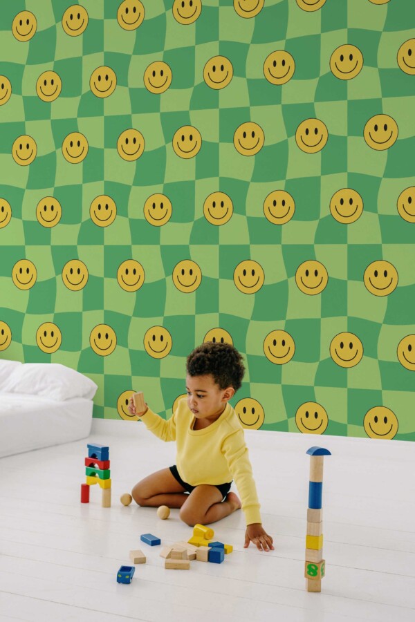 Green Funky Smiley Wallpaper