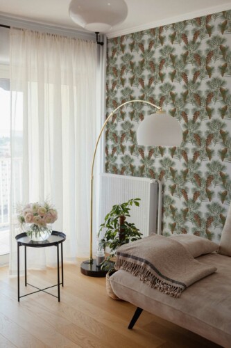 Unpasted vintage pine wallpaper in green from Fancy Walls
