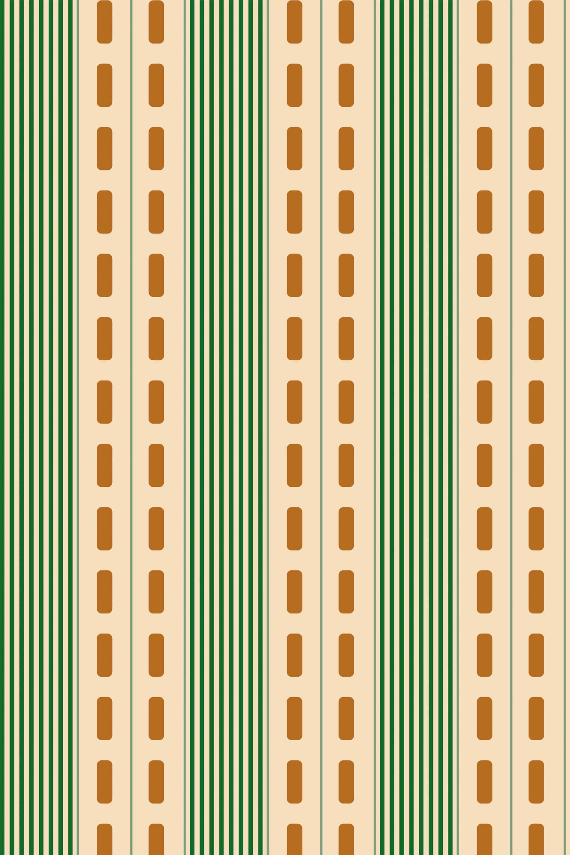 Fancy Walls peel and stick wallpaper with green vintage stripes in powder blue orange and beige for a playful retro interior.