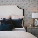 Shabby chic style bedroom decorated with Grey nursery peel and stick wallpaper