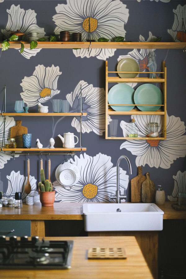 Fancy Walls hand-drawn white daisies wall paper mural