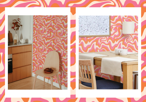 orange groovy kitchen wallpaper