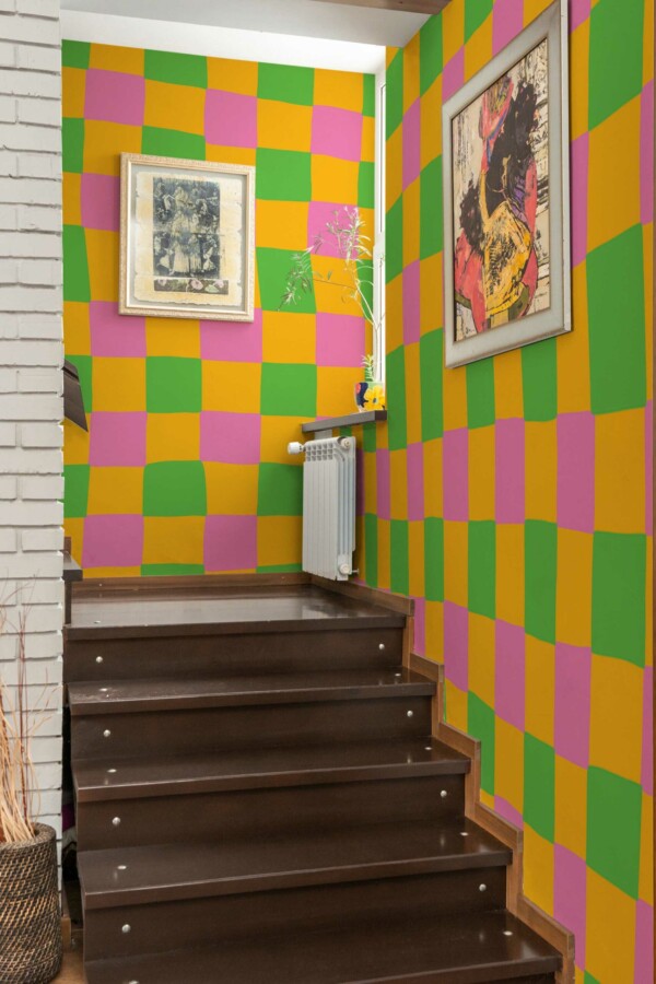 Colorful Groovy checker wall mural peel and stick by Fancy Walls