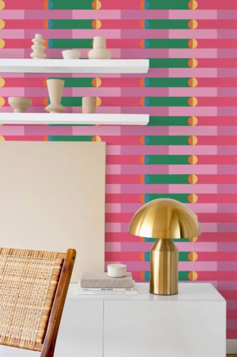 Modern style dining room decorated with Groovy funky peel and stick wallpaper
