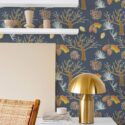 Modern style dining room decorated with Groovy garden peel and stick wallpaper