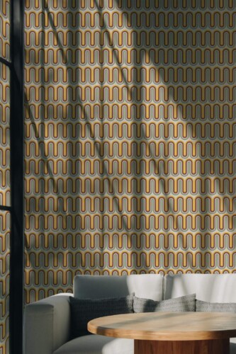 Scandinavian style living room decorated with Groovy retro peel and stick wallpaper