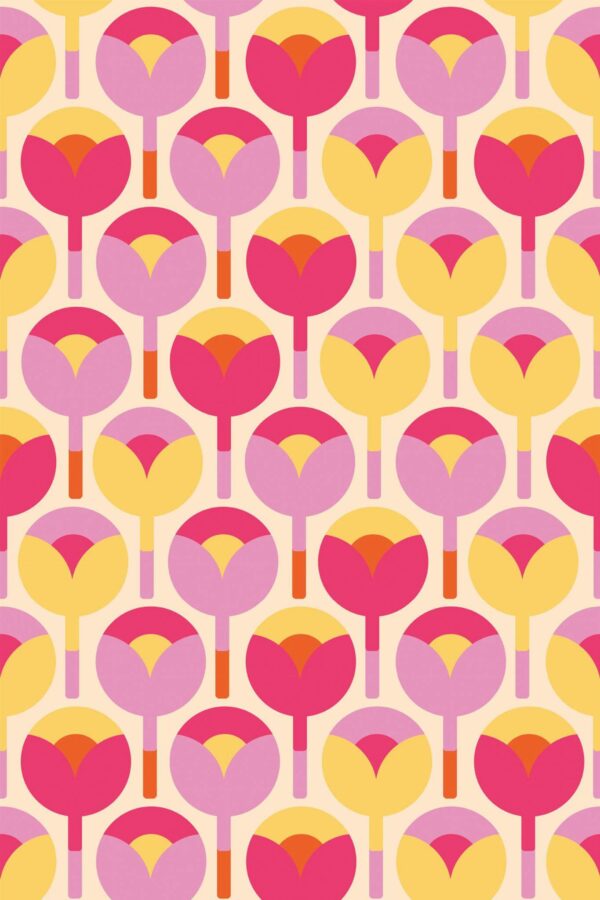 Pattern repeat of Groovy tulips removable wallpaper design