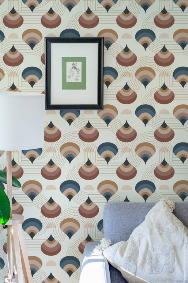 Eastern European style living room decorated with Hand drawn retro peel and stick wallpaper