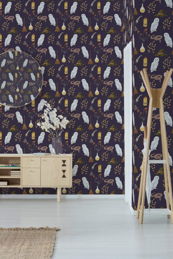 Minimal style entryway decorated with Harry Potter peel and stick wallpaper