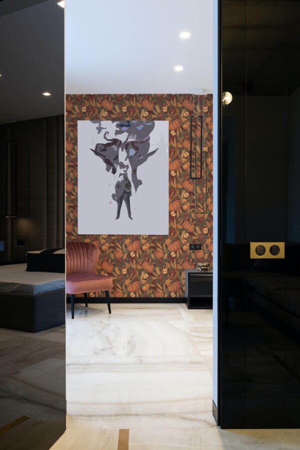 Art deco style bedroom decorated with Harvest peel and stick wallpaper