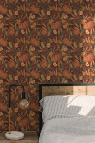 Minimal modern style bedroom decorated with Harvest peel and stick wallpaper