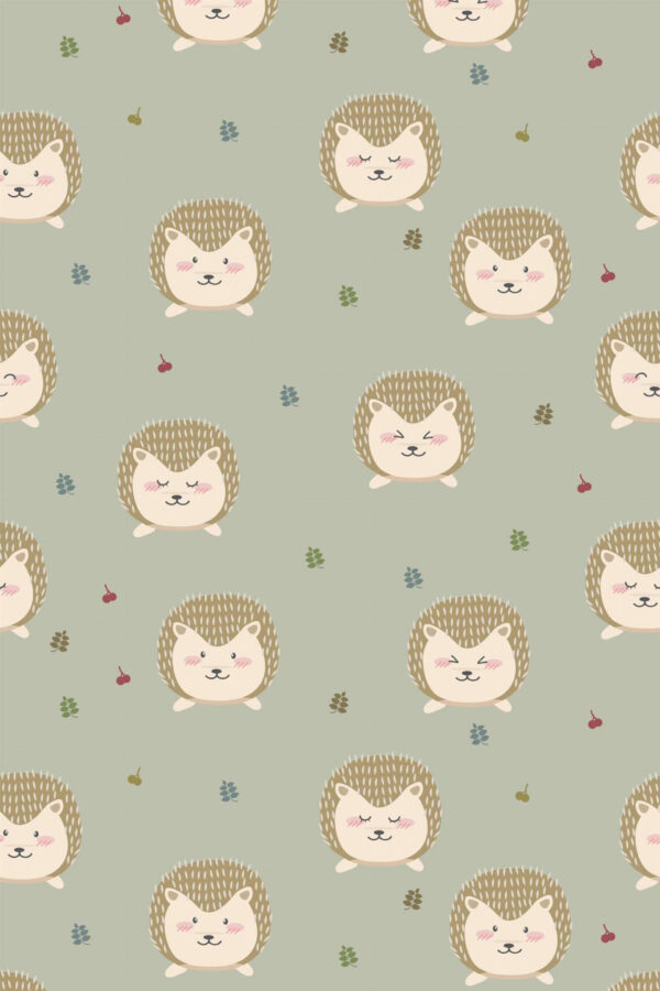 Pattern repeat of Hedgehog animal print removable wallpaper design