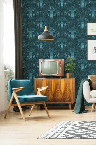 Fancy Walls Heritage Mushroom Blue Elegant self-adhesive wallpaper