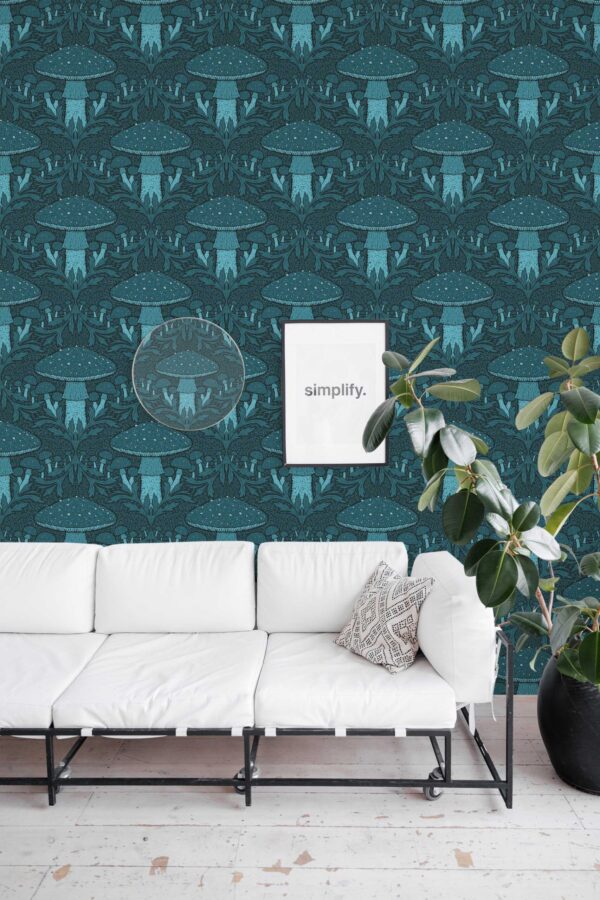 Fancy Walls Heritage Mushroom Blue Elegant peel and stick wallpaper