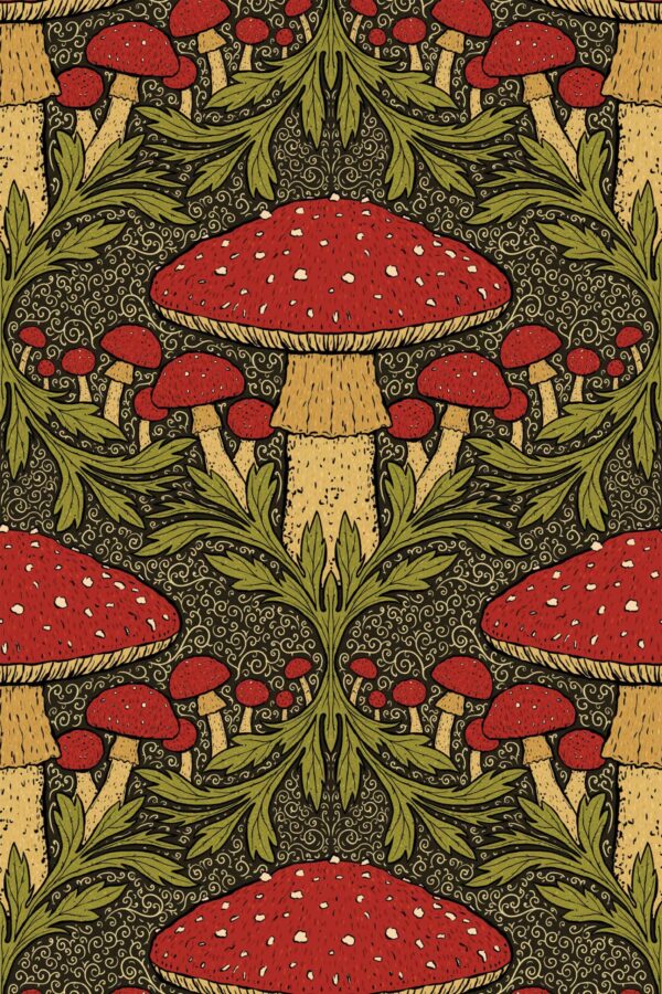 Fancy Walls Heritage Mushroom Red Green Lush traditional wallpaper