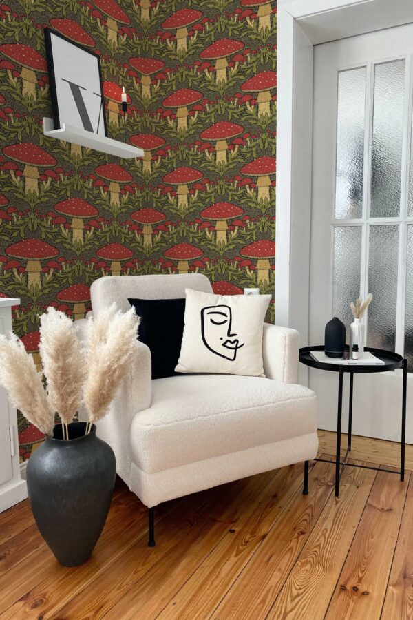 Fancy Walls Heritage Mushroom Red Green Lush self-adhesive wallpaper