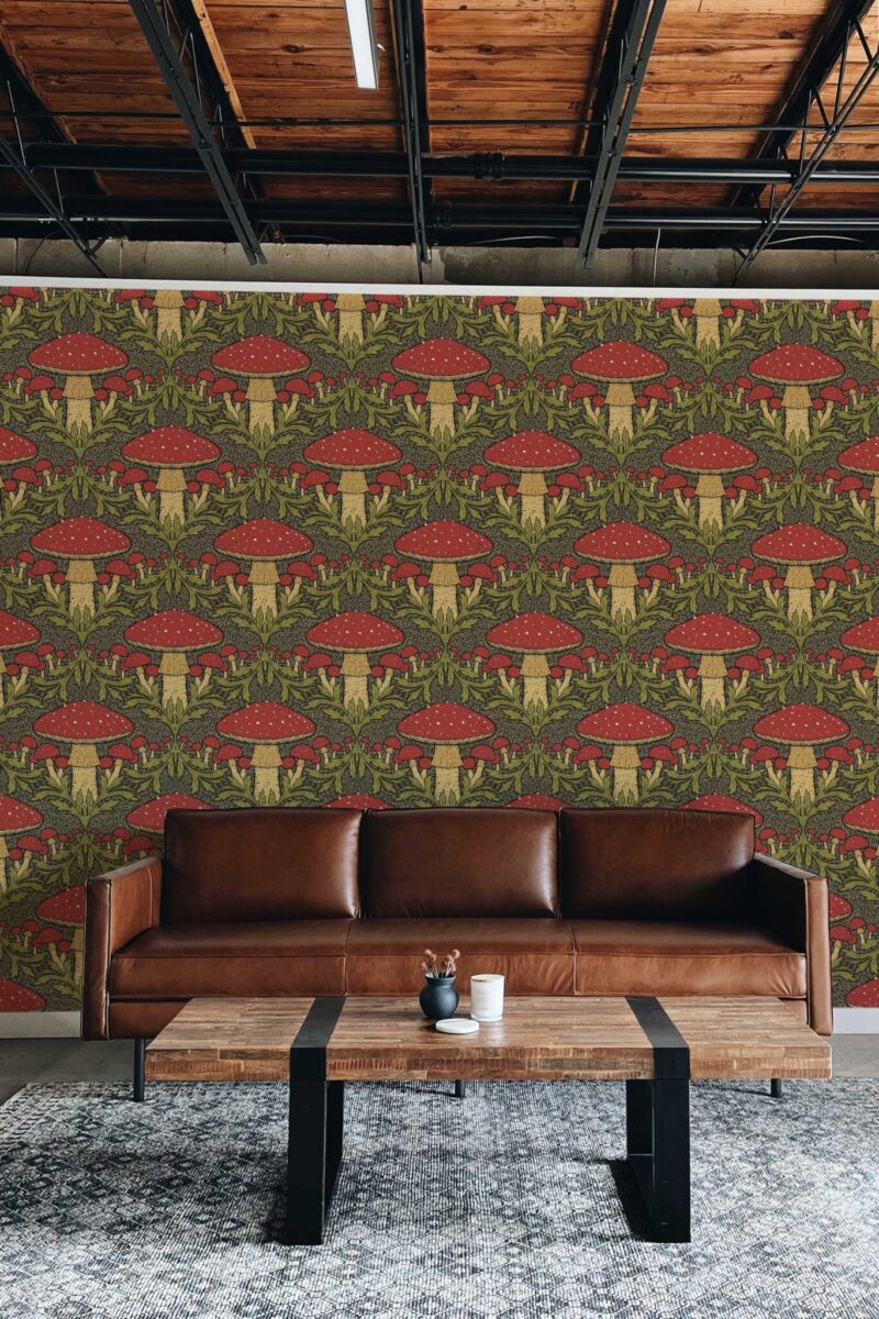 Fancy Walls Heritage Mushroom Red Green Lush peel and stick wallpaper