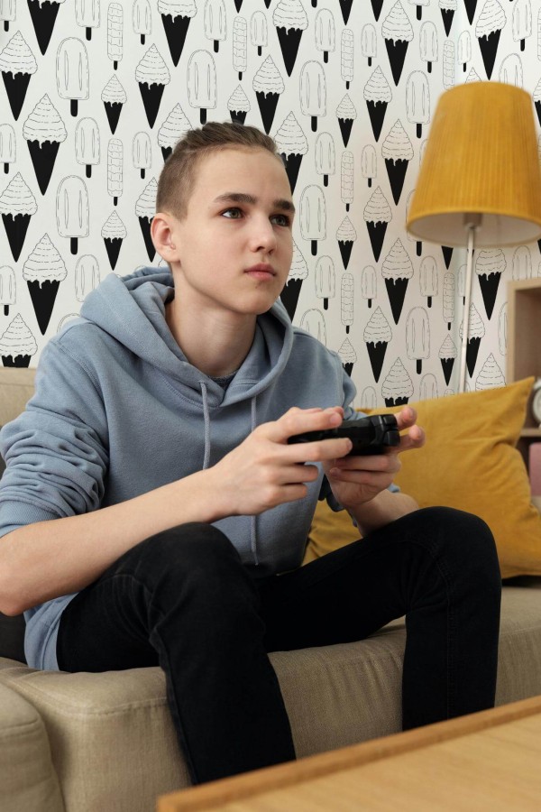 Eclectic style gaming room decorated with Ice cream peel and stick wallpaper