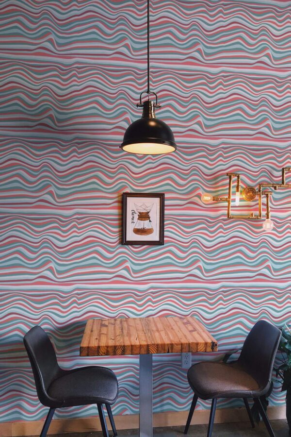 Rustic farmhouse style dining room decorated with Illusion peel and stick wallpaper