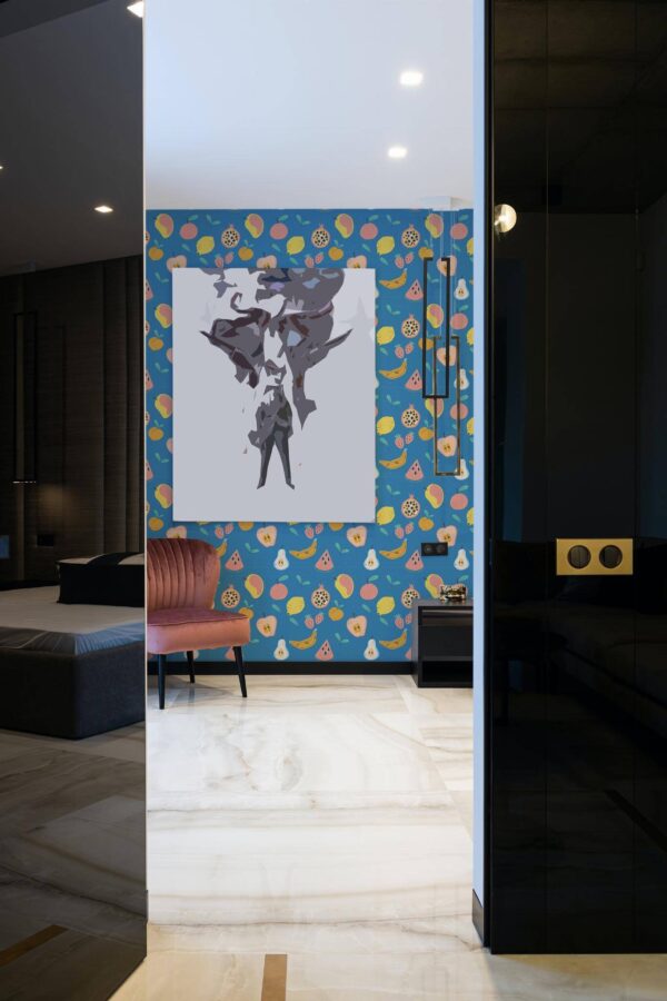 Art deco style bedroom decorated with Illustrated fruit peel and stick wallpaper