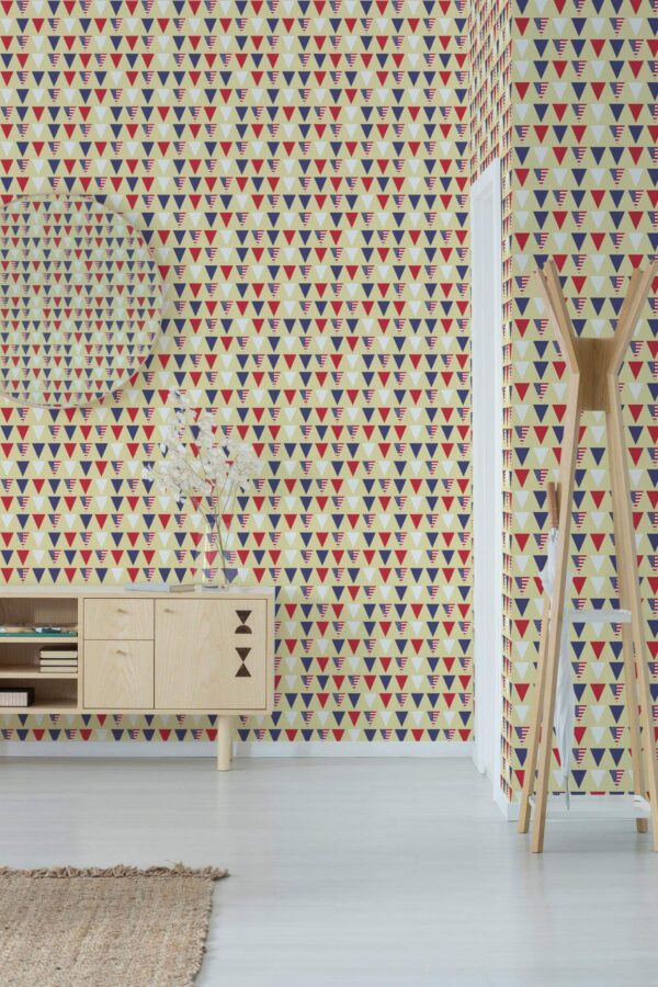 Minimal style entryway decorated with Independence day flags peel and stick wallpaper