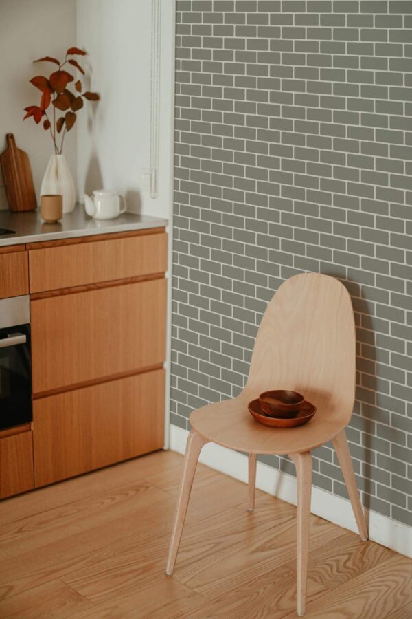 Boho style kitchen decorated with Industrial Brick peel and stick wallpaper