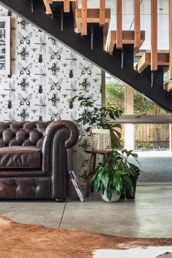 Traditional style entryway decorated with Insects peel and stick wallpaper
