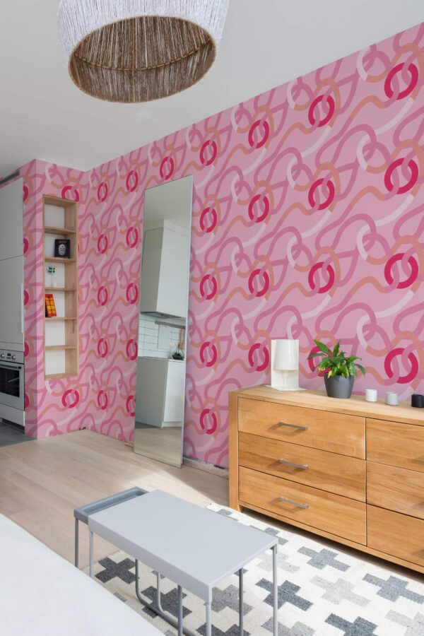 Scandinavian style small apartment decorated with Intertwined knots peel and stick wallpaper