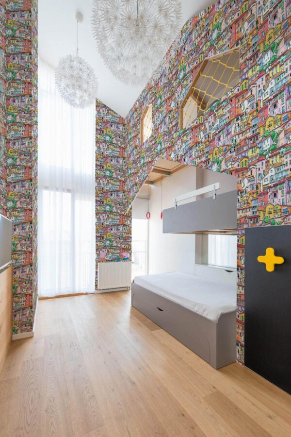 Modern style kids room decorated with Italy peel and stick wallpaper