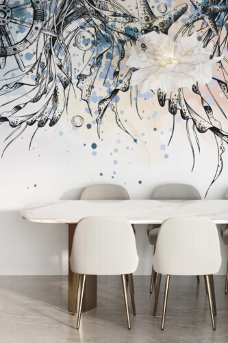 Fancy Walls nautical jellyfish art with ship wheel peel and stick wall murals