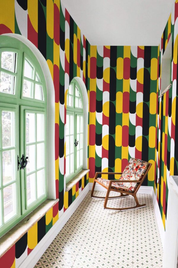 Mediterranean style hallway decorated with Juneteenth peel and stick wallpaper